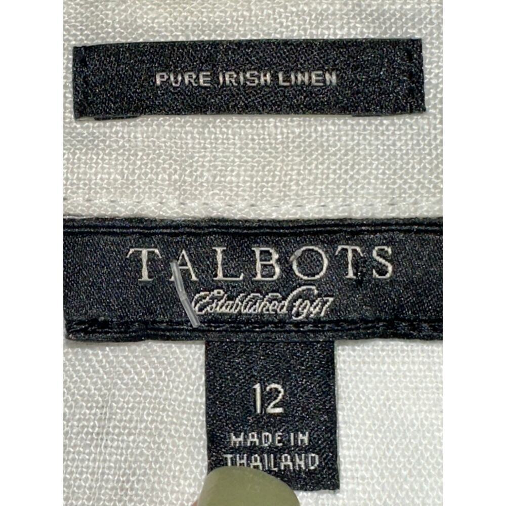 Talbots Irish Linen Button Up Blouse Gather Detail Waist Off white 12 Office - Picture 4 of 7